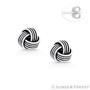 Love Knot Charm Stud Earrings in Oxidized .925 Sterling Silver
